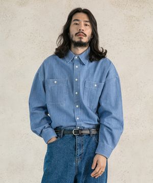 더블 포켓 워싱 워크 데님 셔츠 2컬러