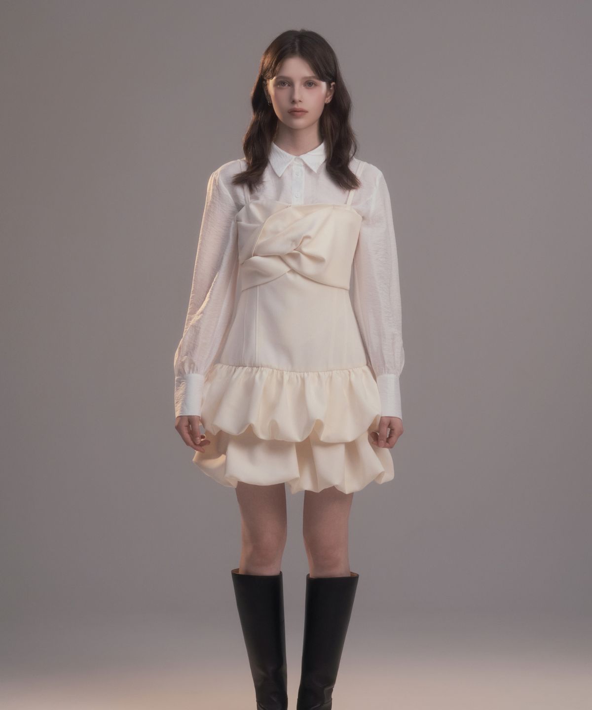 마우솔레움(MAU SOLEUM) Lena Draped Dress - Cream