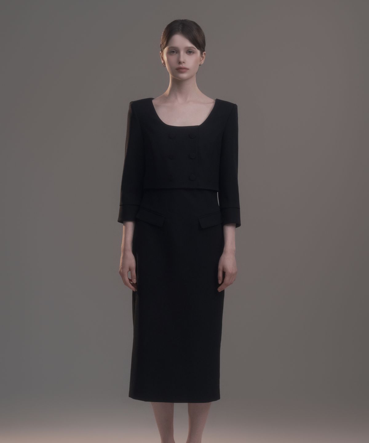 마우솔레움(MAU SOLEUM) Celina Button Long Dress - Black