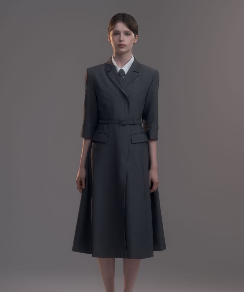Jenn Long Belted Dress - Grey