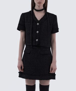 Fringed Tweed Skirt - Black