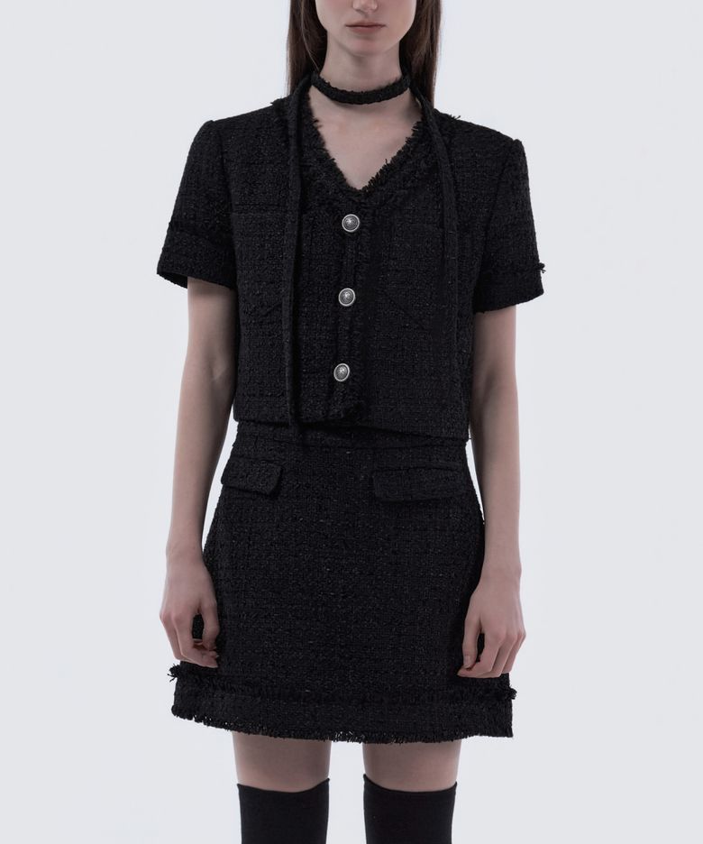 Fringed Tweed Skirt - Black