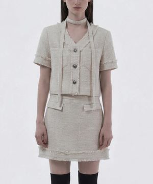 Fringed Tweed Skirt - Ivory