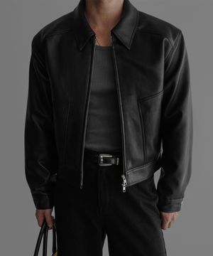 크롭 레더 패널 자켓