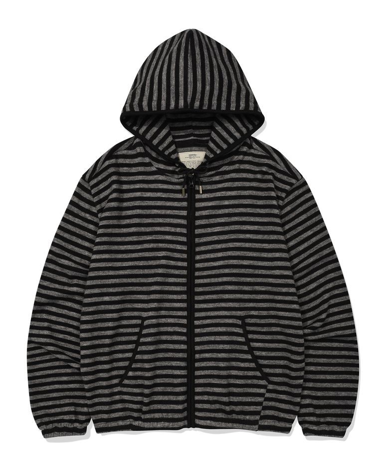 SOFT EDGE STRIPE HOOD ZIP-UP (GRAY)
