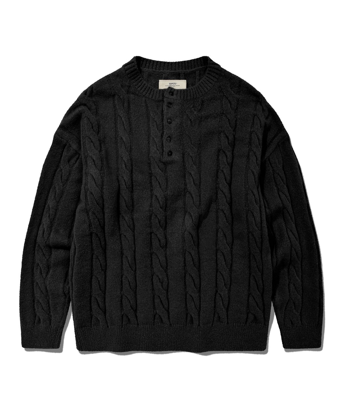카네이테이(KANEITEI) WASHABLE WARM TOUCH HENLEY KNIT (BLACK)