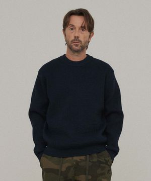 와플 크루넥 니트_NAVY