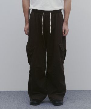 워시드 코튼 와이드 카고 팬츠 (브라운