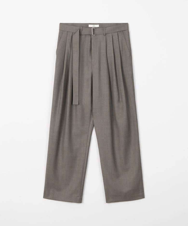 Wool belt tuck pants / BROWN