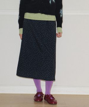 블루 플라워 미디 스커트