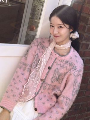 [은세이 Pick] 헤어리 나비 니트 가디건 (2C) (Pink)