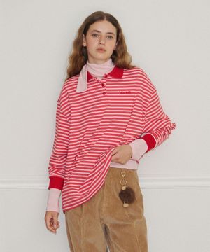 스트라이프 배색 카라 티셔츠 (3C)