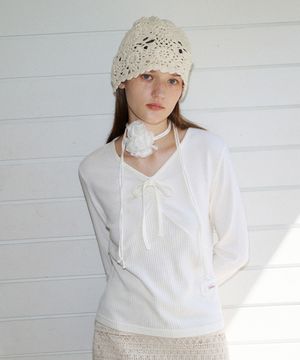 리본 셔링 티셔츠 (2C) (Ivory)