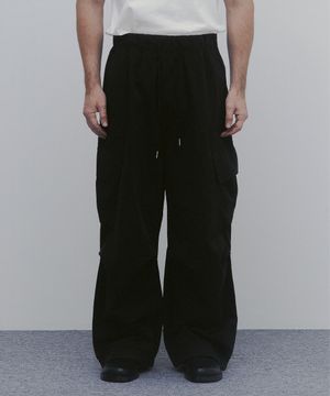 윈터 코튼 와이드 카고 팬츠 (블랙