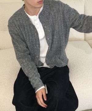 모스 크롭 리브드 카디건_그레이