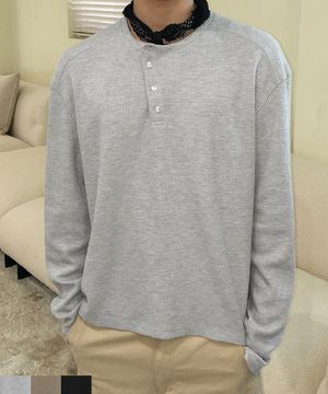 슬랜트 버튼 와플 헨리넥 : 3컬러