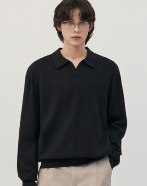 베르노 세미 오버핏 카라 니트 [블랙]