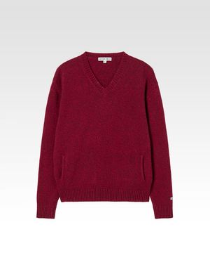 인타르시아 브이넥 포켓 니트 레드