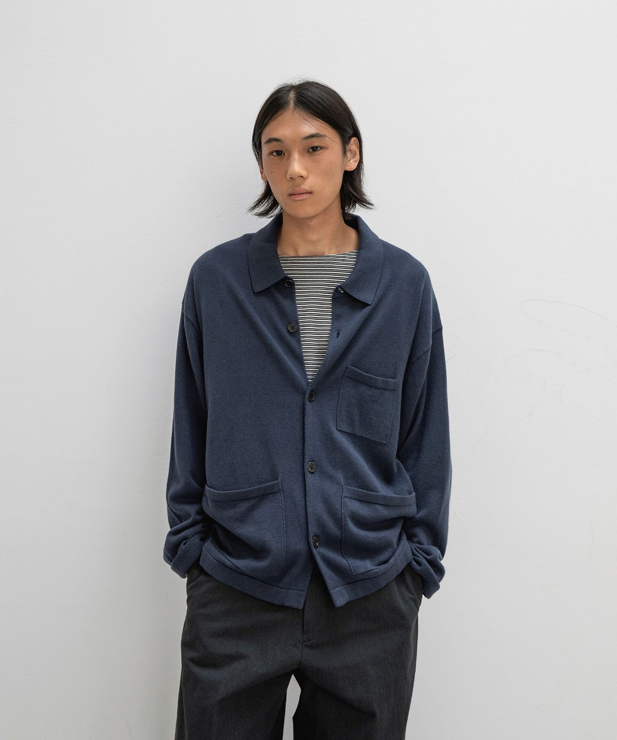어나더 오피스(ANOTHER OFFICE) Knitted Coverall Jacket (French navy)