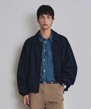 코튼 커브드 워시드 블루종 자켓 네이비 COOSJK042NAVY