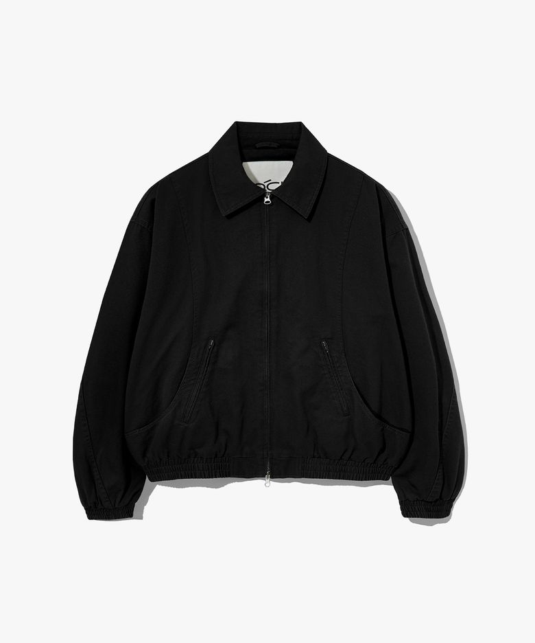 코튼 커브드 워시드 블루종 자켓 블랙 COOSJK042BLACK