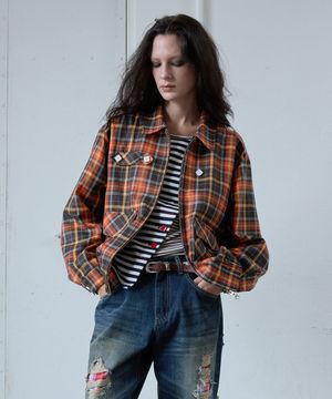 BUTTON CHECK BLOUSON JACKET / orange
