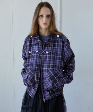 BUTTON CHECK BLOUSON JACKET / purple