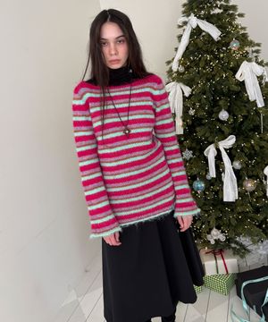 STRIPE HAIRY KNIT / pink