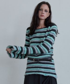 STRIPE HAIRY KNIT / charcoal