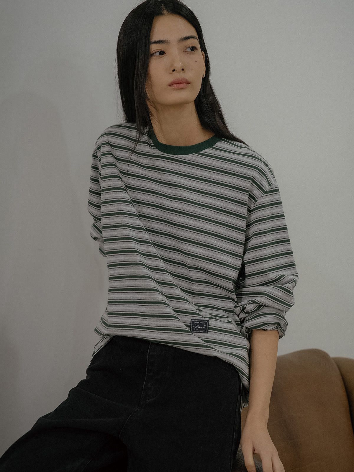 프리버07(FRIVER07) Stripe loose fit t-shirt [FRFA02LT08]_Gray