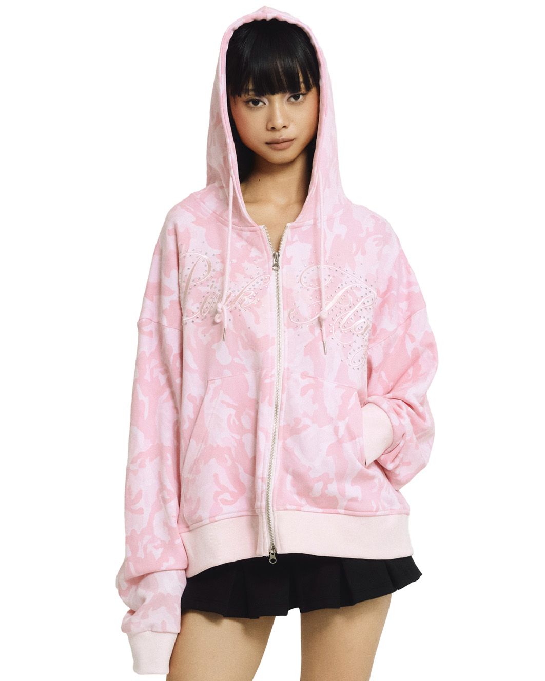 포어링(FORUSRING) Pink flag hoodie zip-up (Pink camo) - 사이즈
