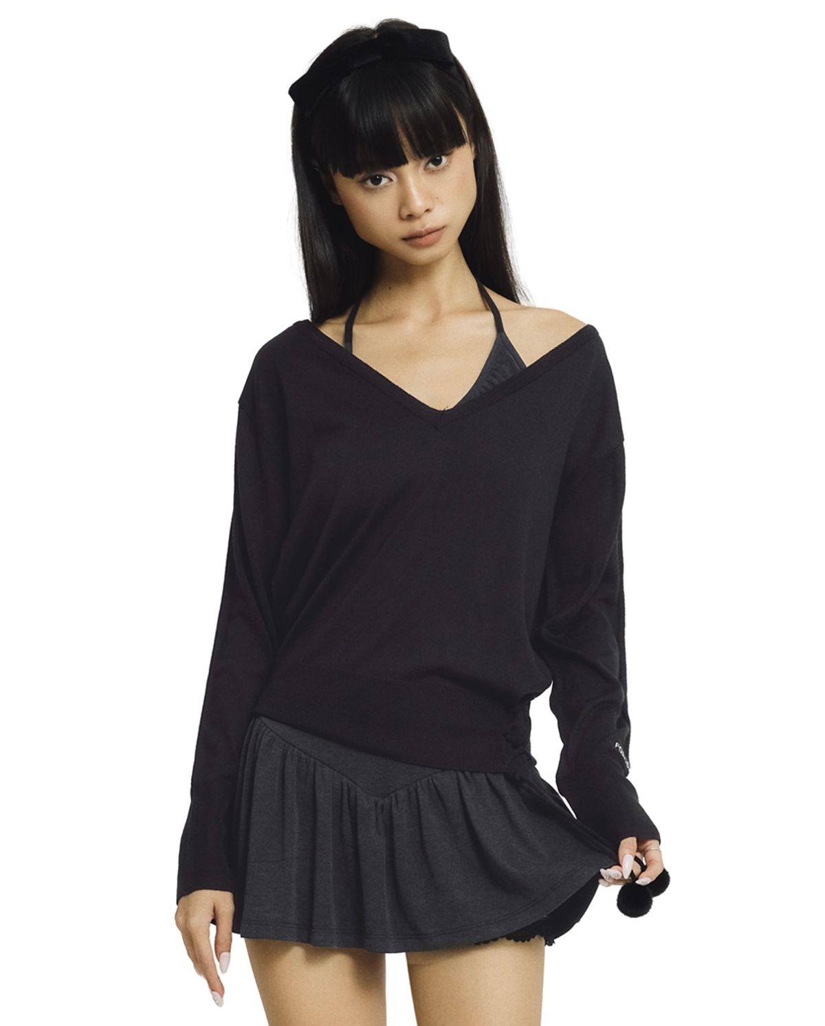 포어링(FORUSRING) Sugarplum v-neck knit (black)