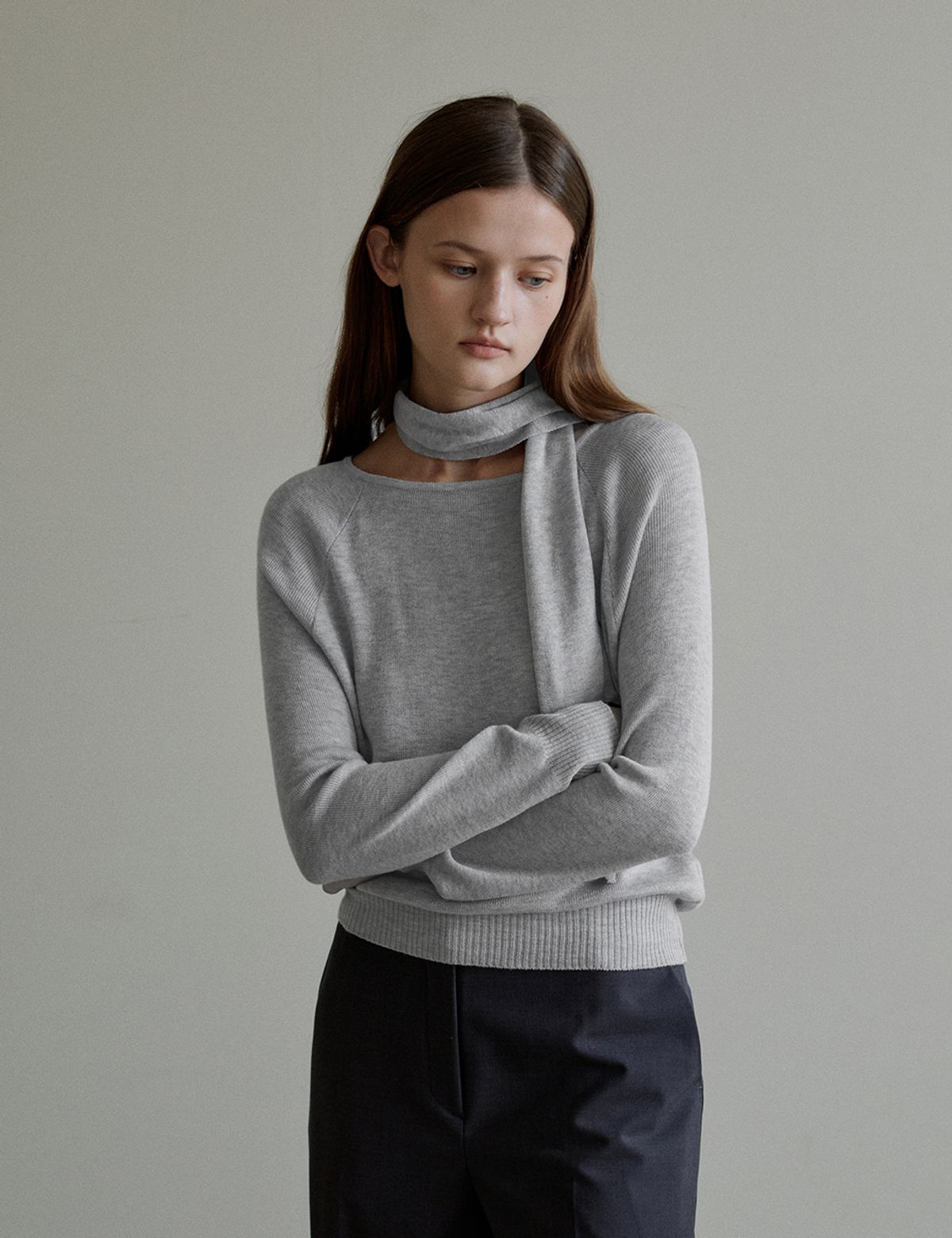 더엘로(THEELO) Muffler round knit (Gray)