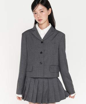 싱글브레스트 크롭 스쿨 울 블레이져