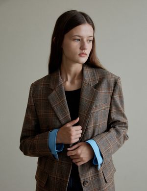 Panel check jacket (Brown)