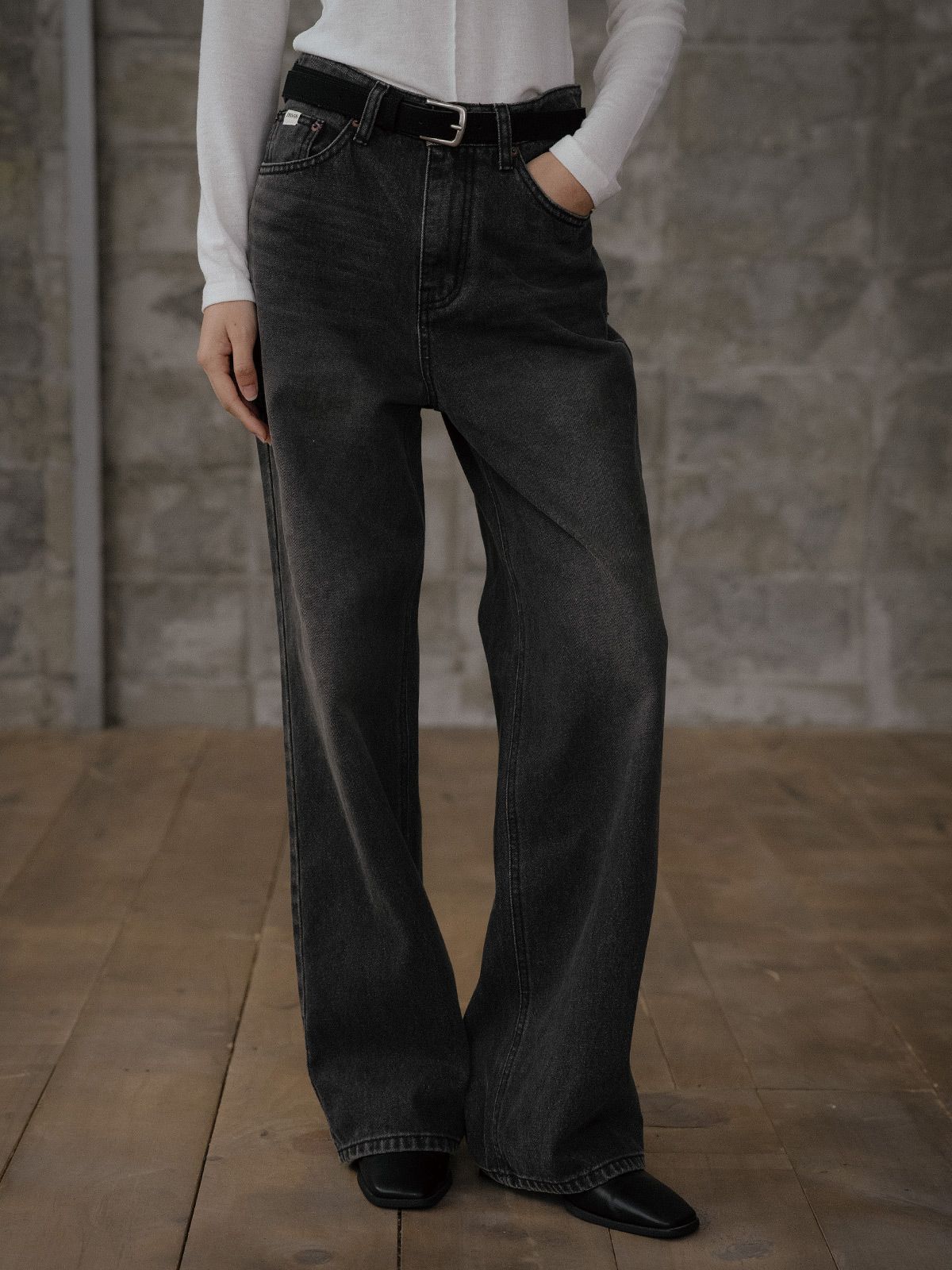 프리버07(FRIVER07) Vintage washed wide denim pants [FRFA02DP01]_Black