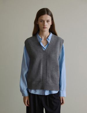 Simple Knit Vest (Gray)