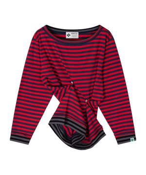 BUTTON STRIPE RAW EDGE T-SHIRT / red