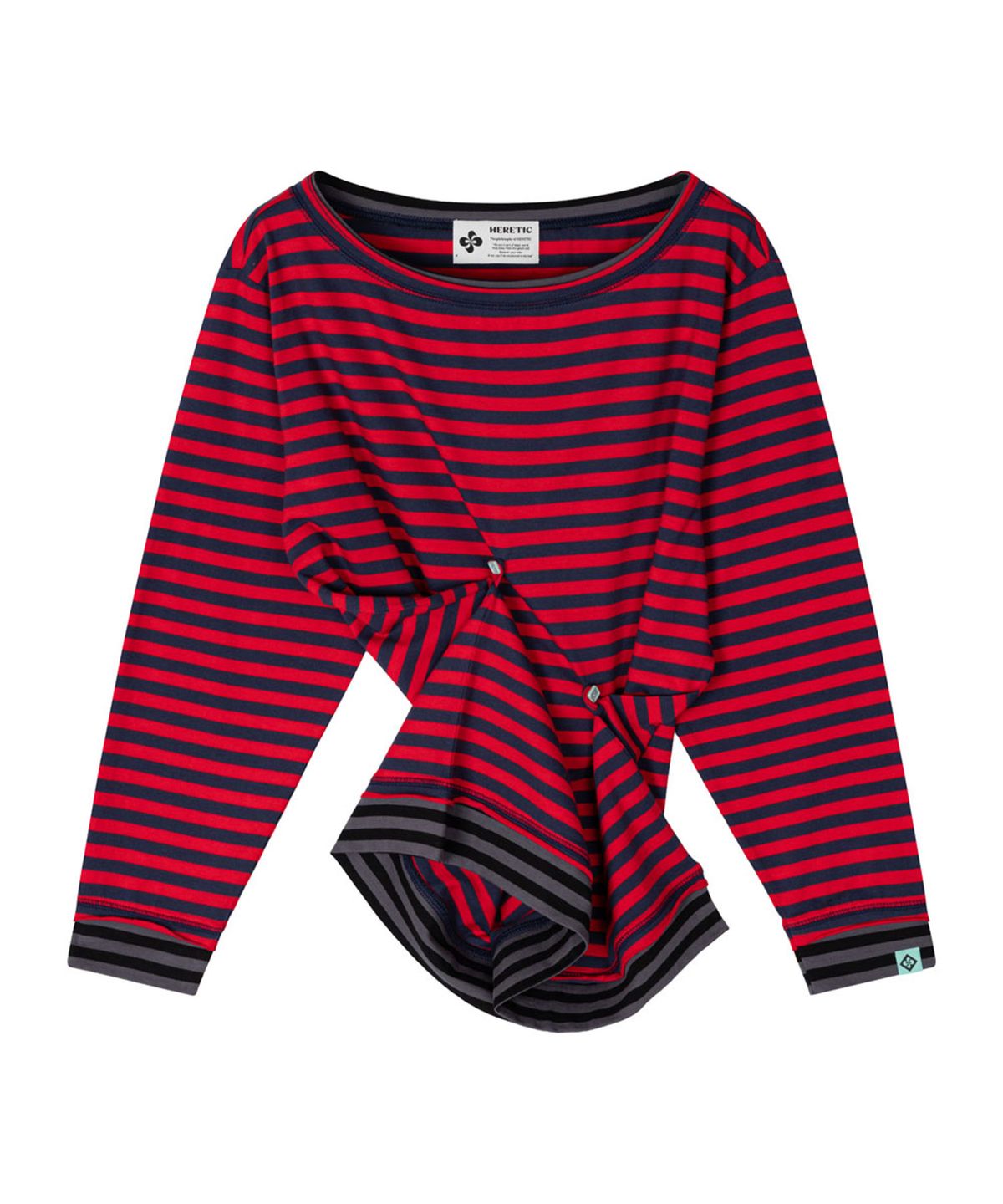 헤레틱(HERETIC) BUTTON STRIPE RAW EDGE T-SHIRT / red