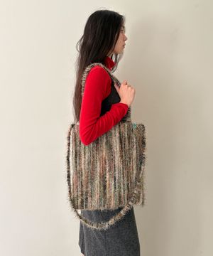KNIT STRIPE TOTE BAG / khaki
