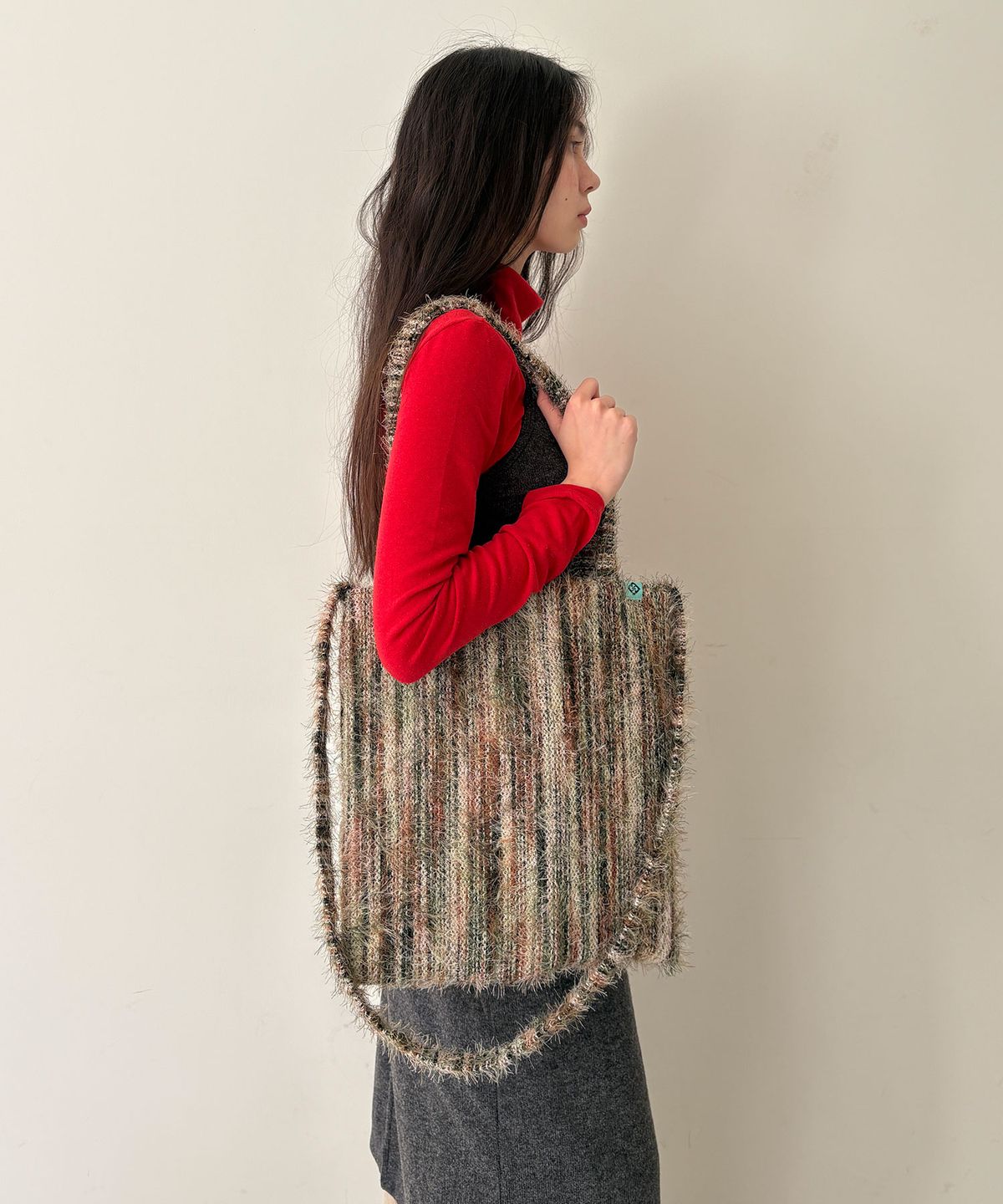 헤레틱(HERETIC) KNIT STRIPE TOTE BAG / khaki
