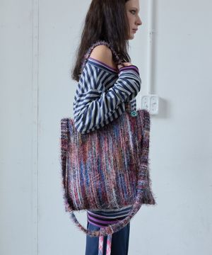 KNIT STRIPE TOTE BAG / purple