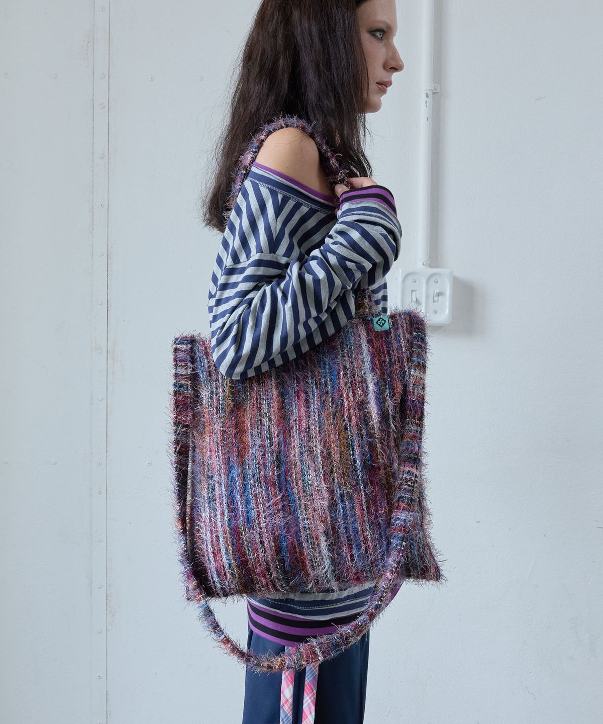헤레틱(HERETIC) KNIT STRIPE TOTE BAG / purple