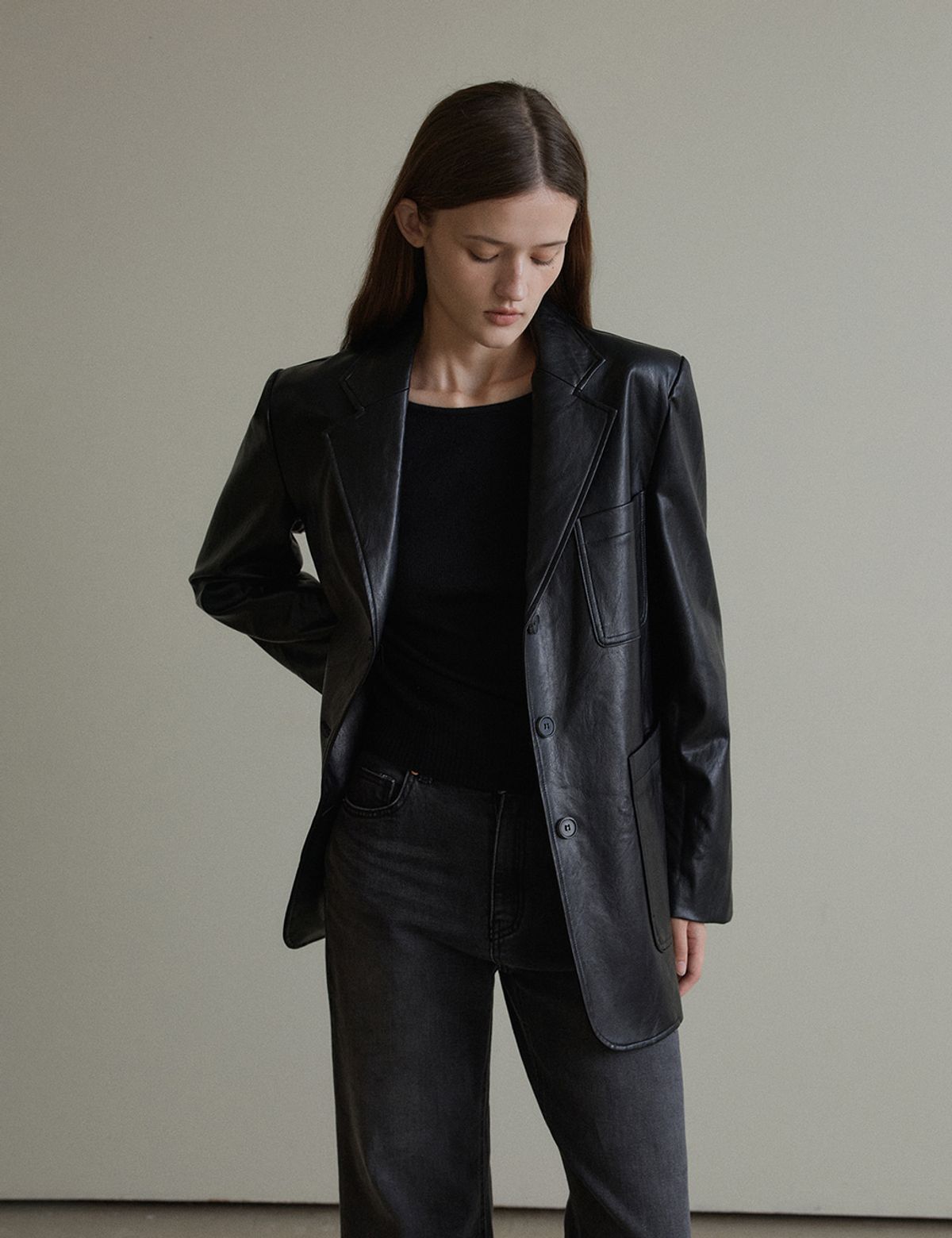 더엘로(THEELO) Leather Single Jacket (Black)