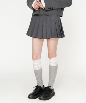 스쿨 플리츠 울 스커트