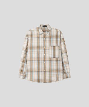 고밀도 시티보이 레귤러 오버핏 셔츠 [파우더 옐로 체크]