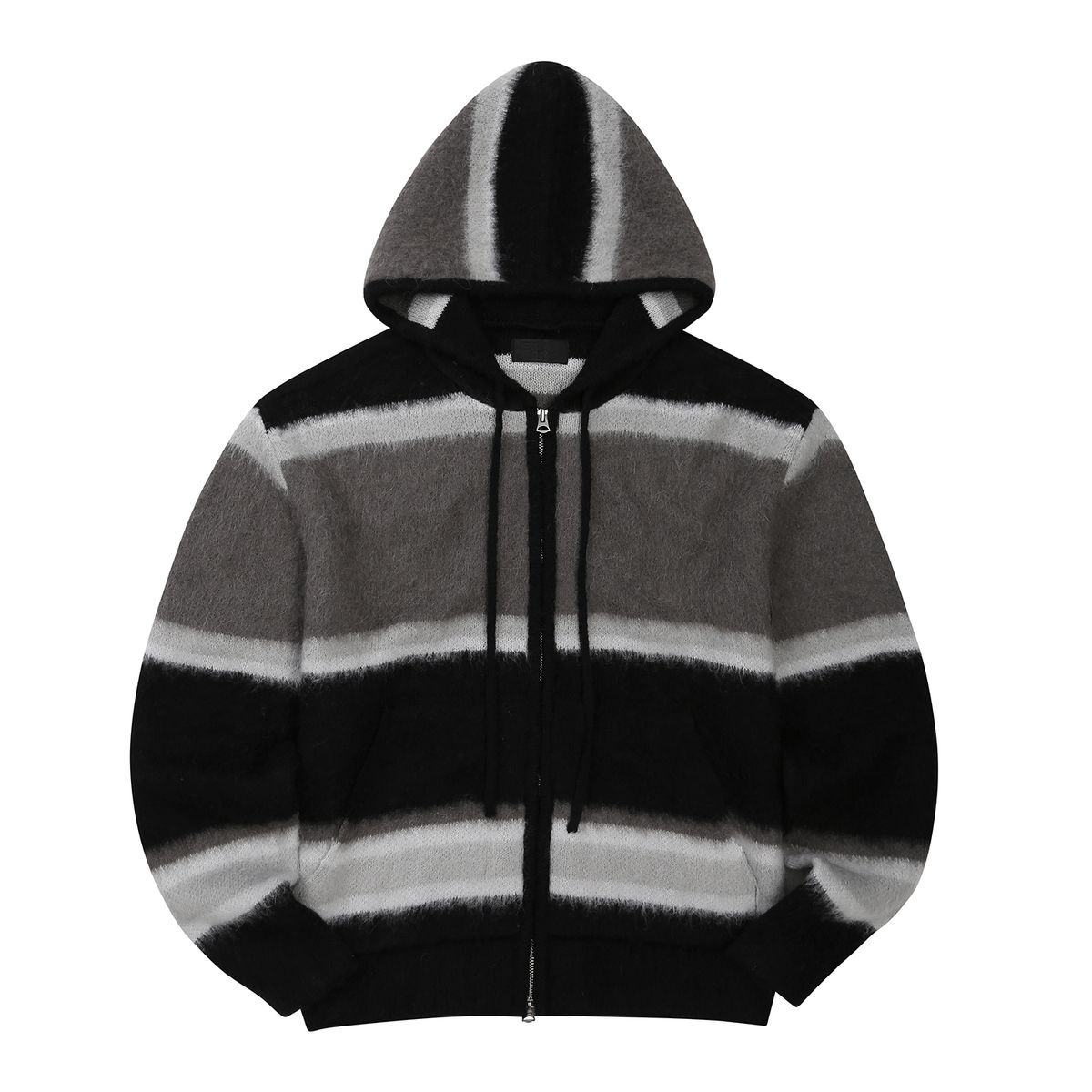 이이이알알알(EEERRR) EEERRR Stripe brushed wool knit hoodie zip-up (Black)