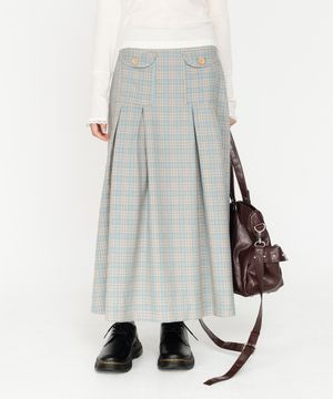 체크 플리츠 포켓 롱스커트