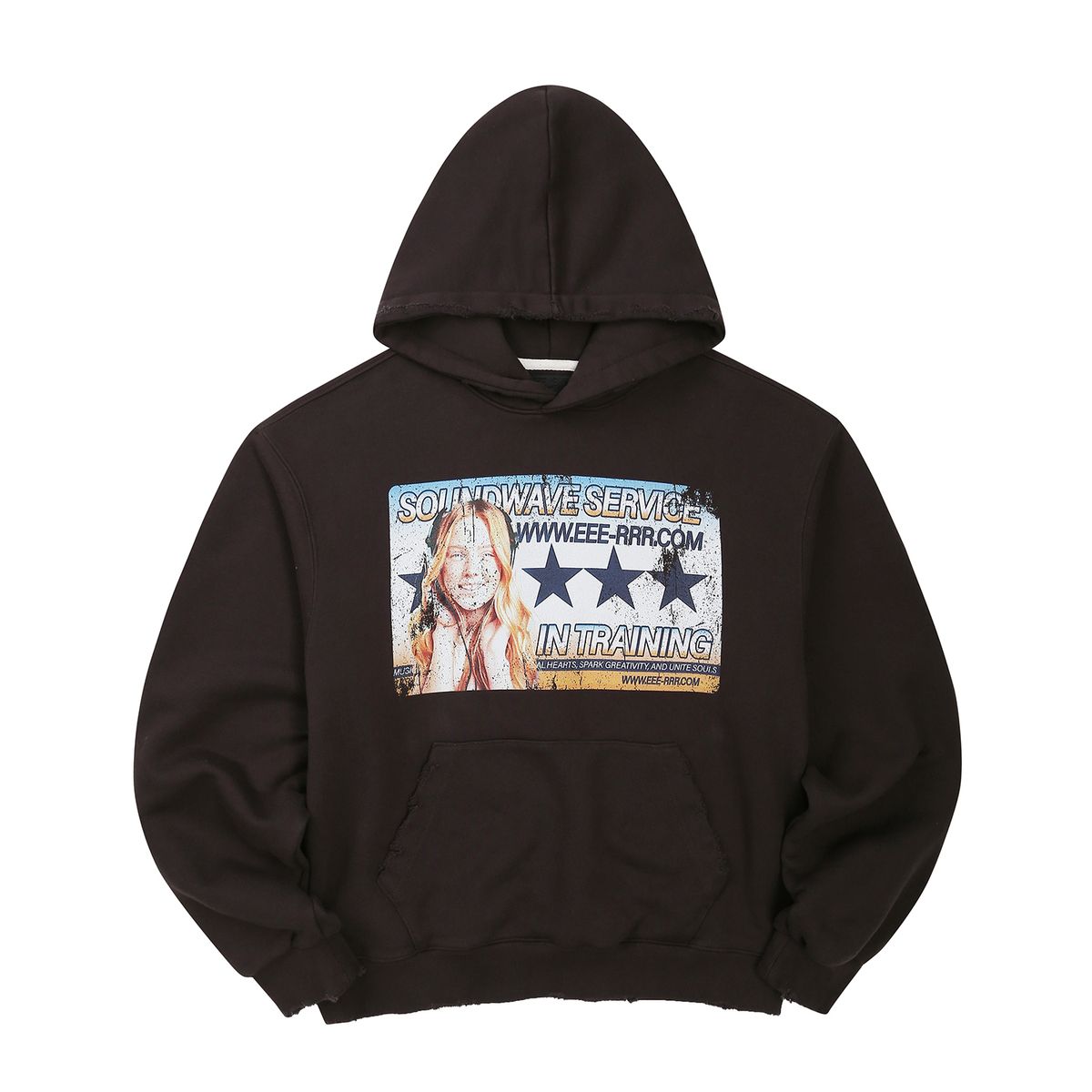 이이이알알알(EEERRR) Sound wave artwork damage over-crop fit washing hoodie (Charcoal)