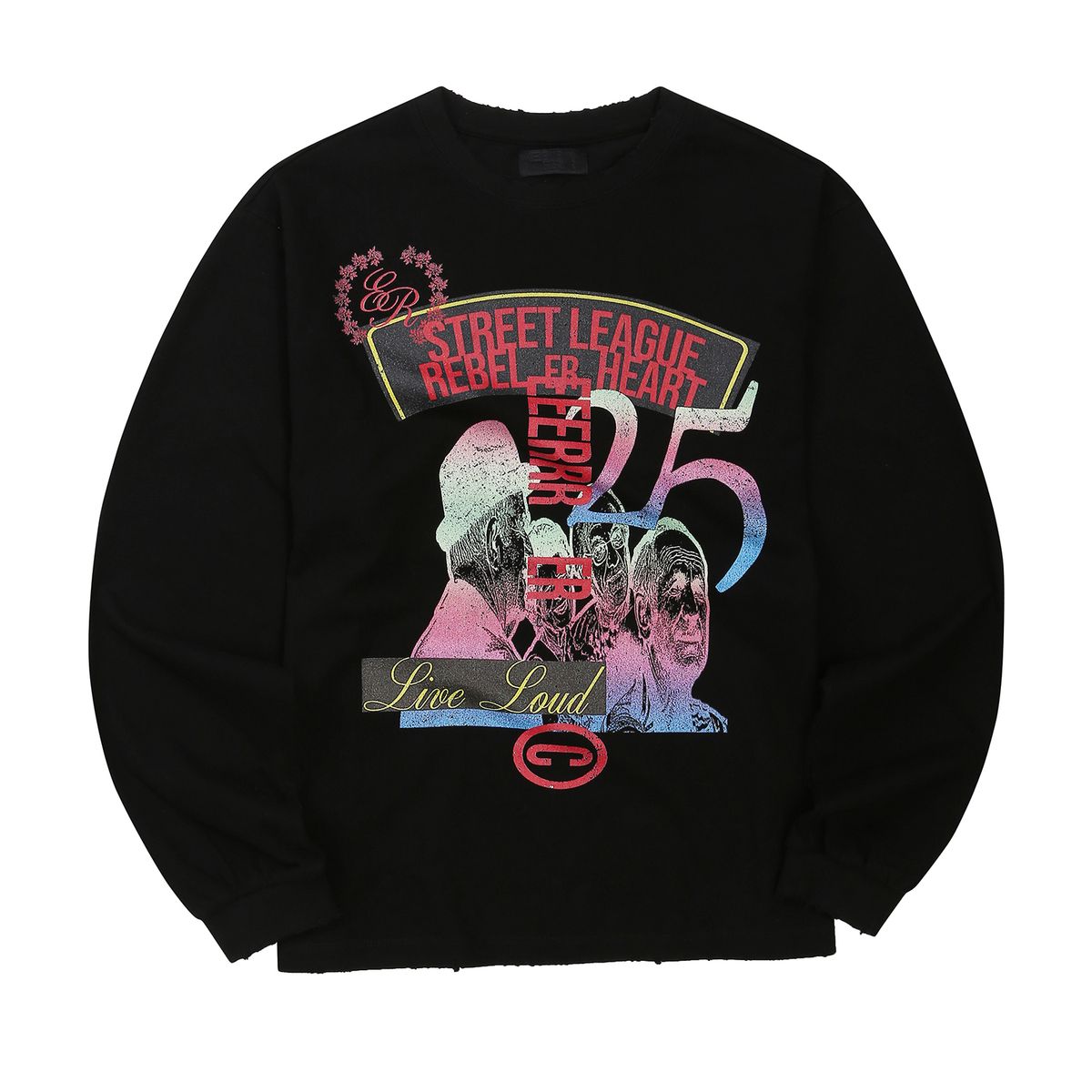 이이이알알알(EEERRR) Street league artwork damage washing over-crop fit long sleeve (Black)
